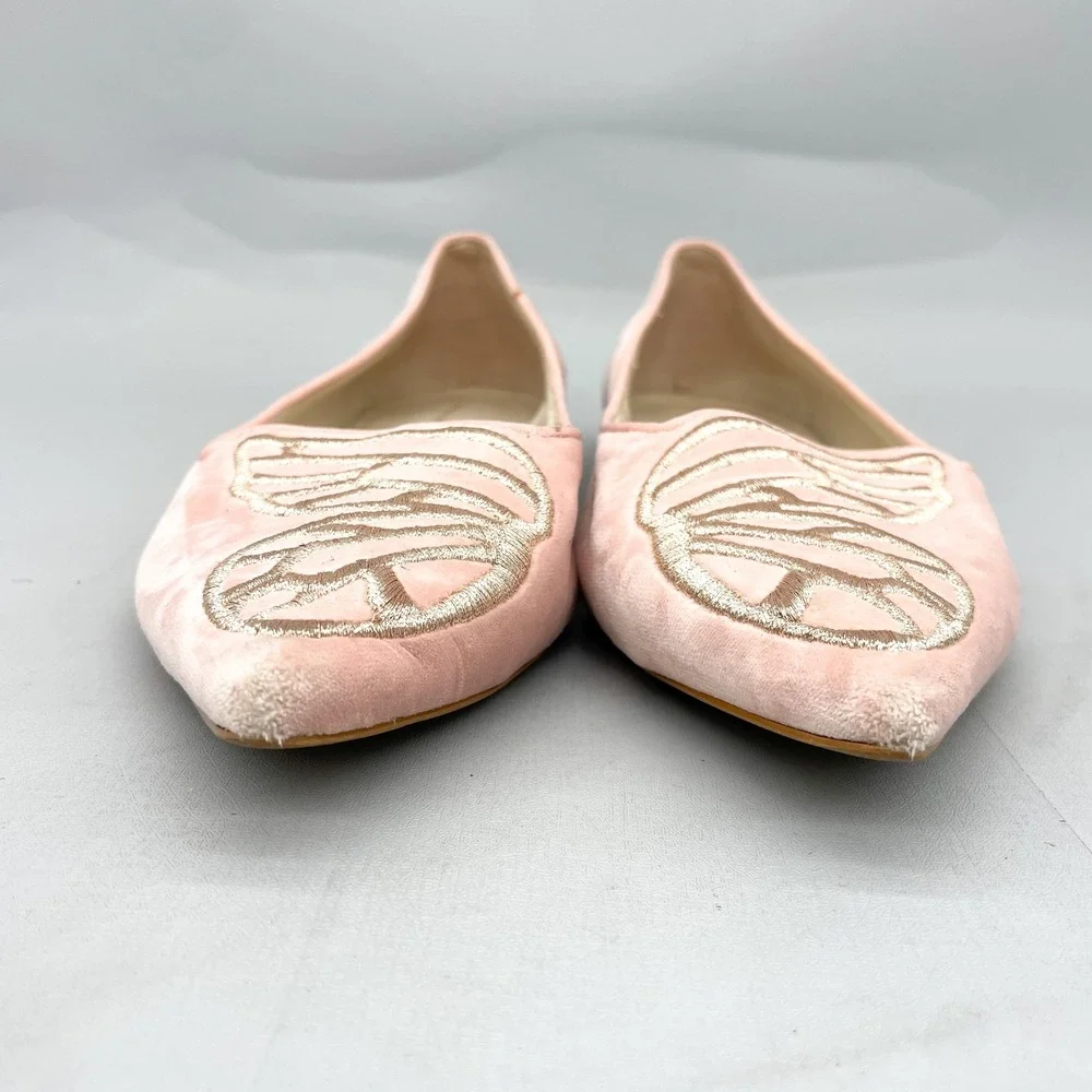 Sophia Webster Bibi Butterfly Pink Velvet Pointed Toe Ballet Flats Womens 39 8.5 - Picture 3 of 12